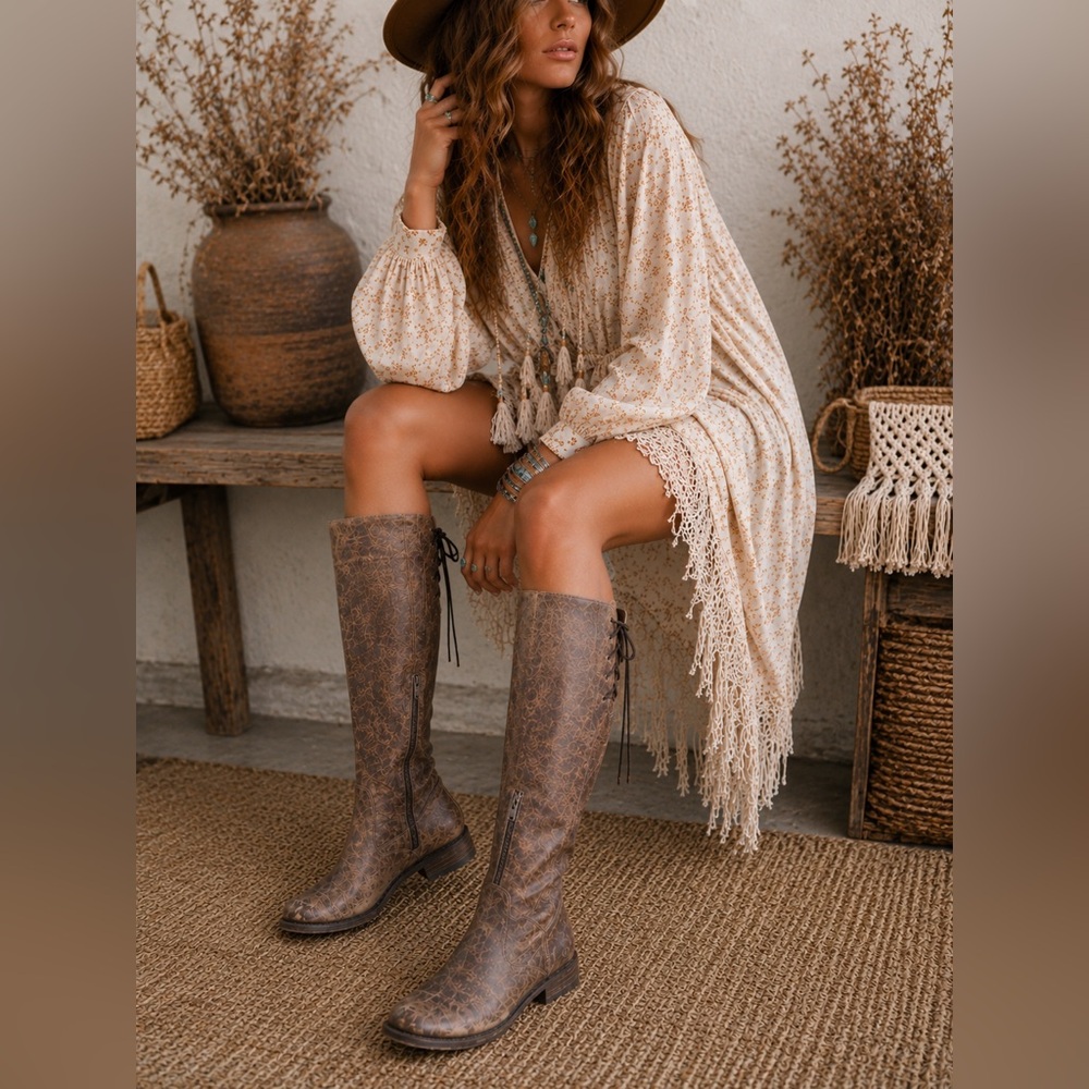 BED|STÜ Sz 8.5 Manchester Tall Brown Distressed Leather Knee High Boots Bed Stu